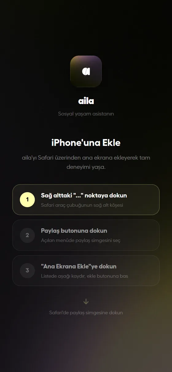 aila ana ekrana ekleme adımı